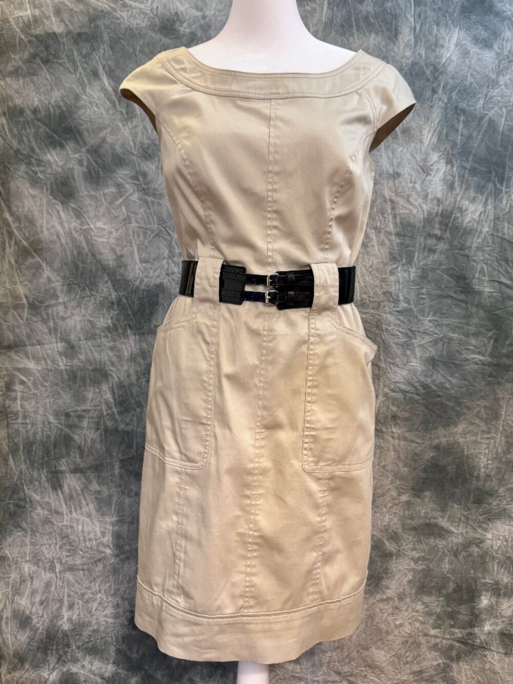 White House Black Market Belted Khaki Utility Sheath Dress - Size 4